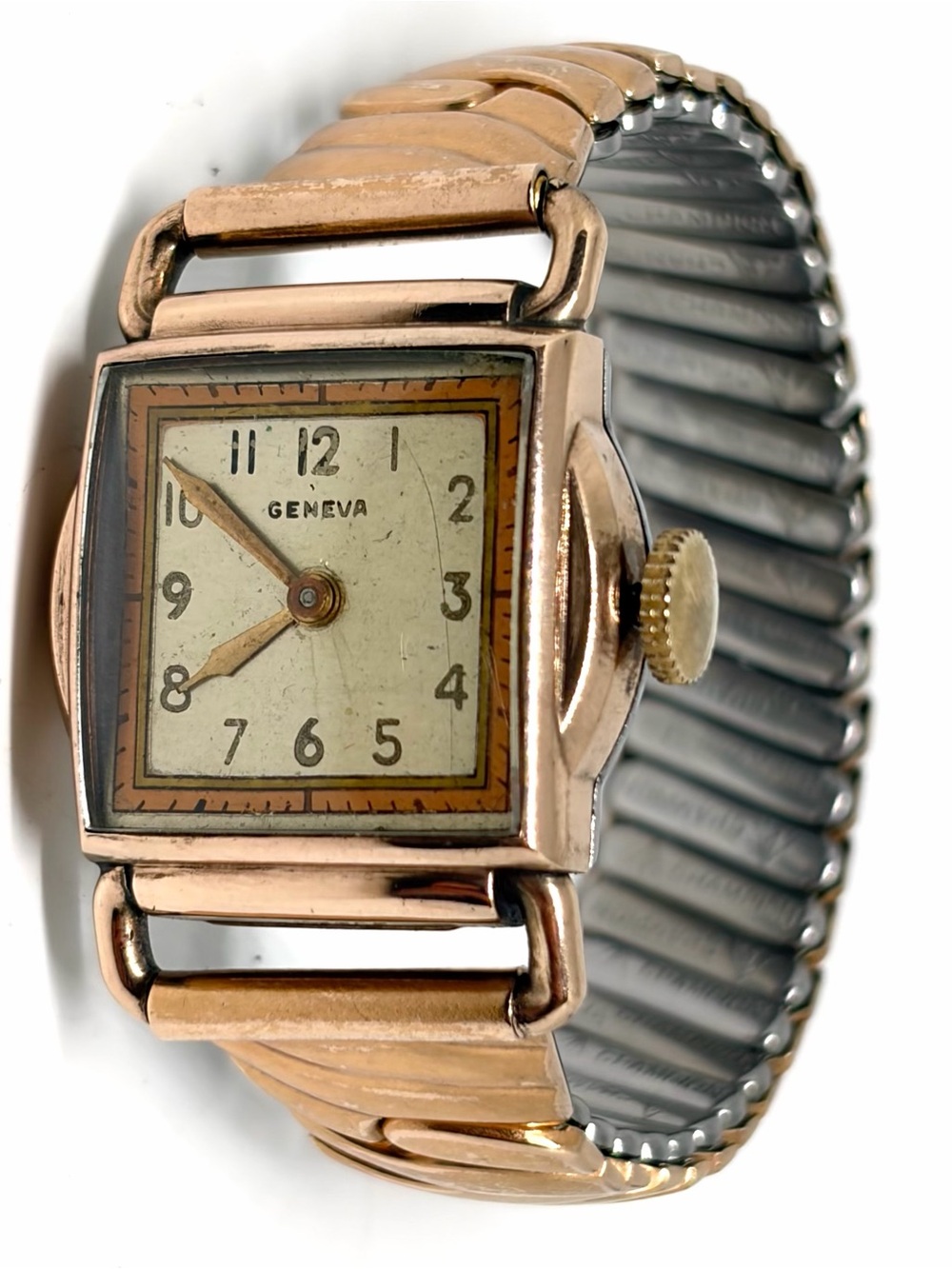 Vintage Geneva 7J Gold RGP Art Deco Mechanical Wind Antique Tank Watch WORKING